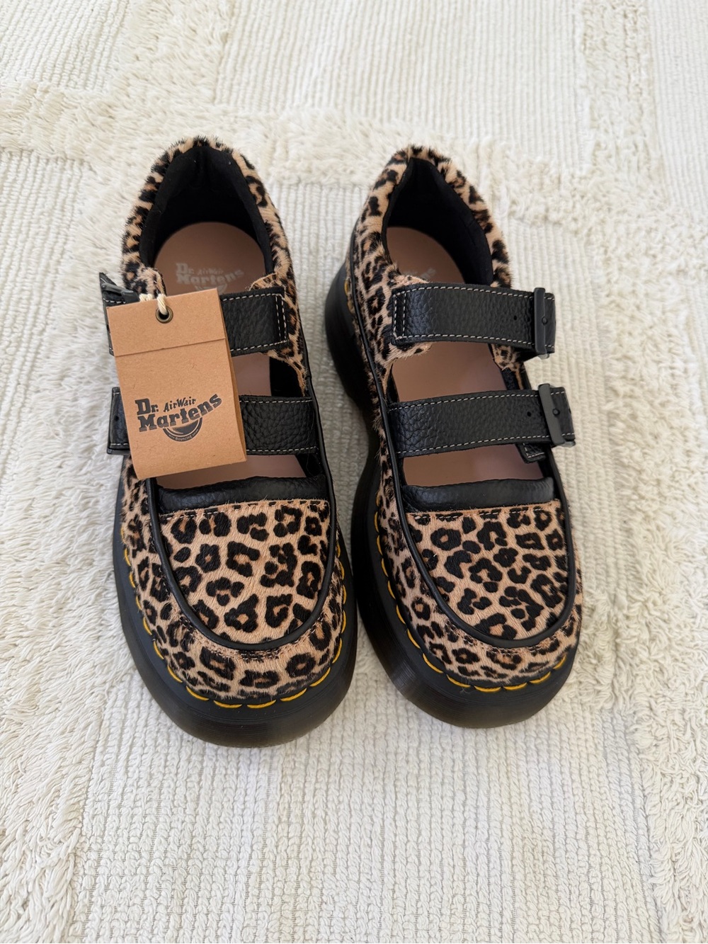 Dr. Martens Leopard Print Mary Jane Flats in Brown and Black